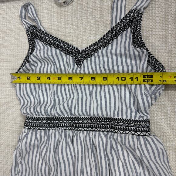 Japna Womens Romper S Blue White Striped Embroidered Sleeveless V-Neck - Picture 5 of 7